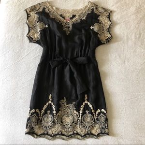 Embroidered Vintage Black Dress Size XS